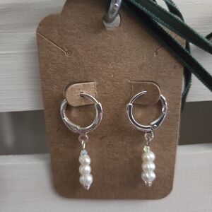 Elegant Silver Pearl Hoop Earrings
